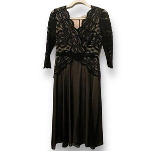 Sangria | Black & Nude Beaded Lace Midi Formal Black Tie Dress Gown